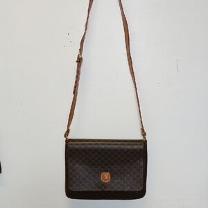 Brown Messenger Bag with Monogram and Gold Hardware